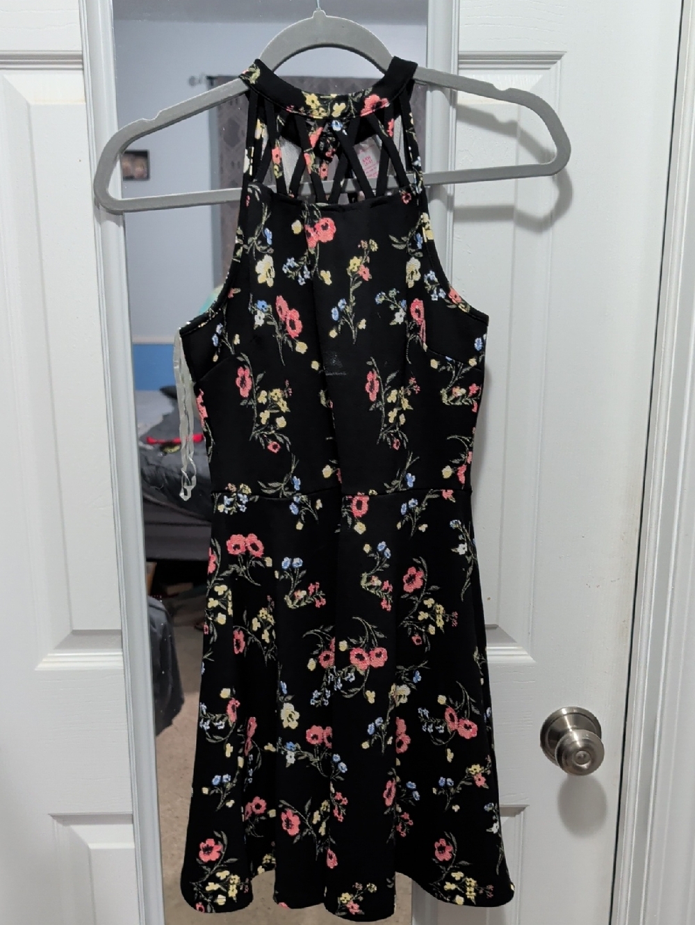 No Boundaries Black Floral Halter Dress with Strappy Back